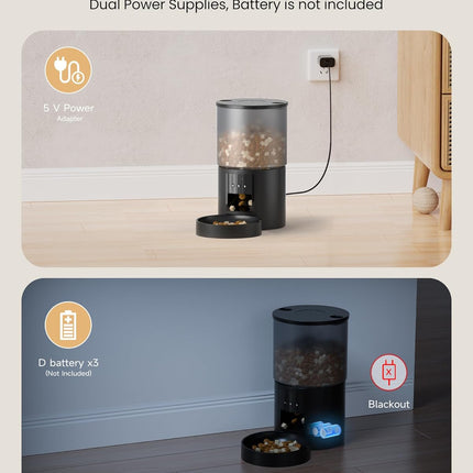 Automatic Cat Feeder, WiFi: Cat Feeder with Customised Schedule, 4 L, Black