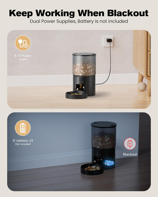 Automatic Cat Feeder, WiFi: Cat Feeder with Customised Schedule, 4 L, Black