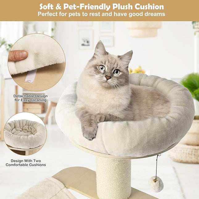 Costway 174cm Solid Wood Cat Tree, 4-Layer Cat Tower W/Sisal Scratching Posts, Cat Condo