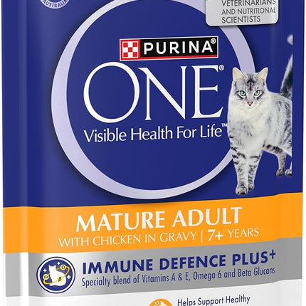 PURINA ONE Mature Adult 7+ Wet Cat Food Succulent Chicken in Gravy Pouch 12x70g