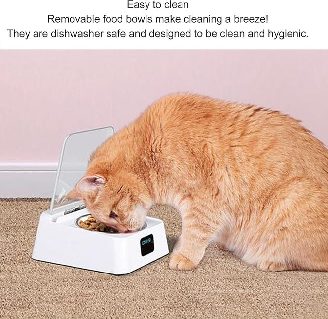 Smart Pet Feeder, Infrared Sensor Switch Cover Cat Feeder, Battery Powered Intelligent Automatic Opening Lid Dog Feeder, Pet Food Dispenser for Pet, Cat and Dog, Dishwasher Safe
