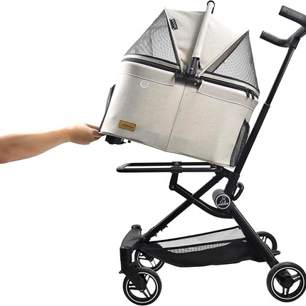 ROODO 2026 Upgraded Version 3 in 1 Dog Cat Stroller with Detachable Carrier Lightweight Folding Portable All Terrain Pet Travel System Puppy Kitty Doggie Bunny Stroller for 30lbs(Light Khaki)