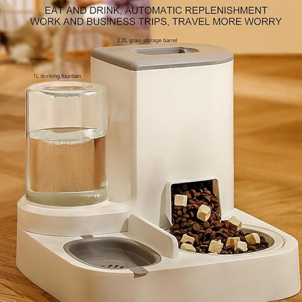 Bewinner Automatic Cat Feeder 2-in-1 One Piece - 1 L Water Bowl and 2.2 L  (Grey)