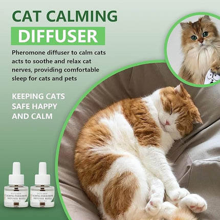 Cat Pheromones Calming Diffuser,Cat Anxiety Relief Calming Diffuser,Pheromone Diffuser to Calm Multi Cats,Basic Kit (1 Diffuser + 2 x 48ml Refill
