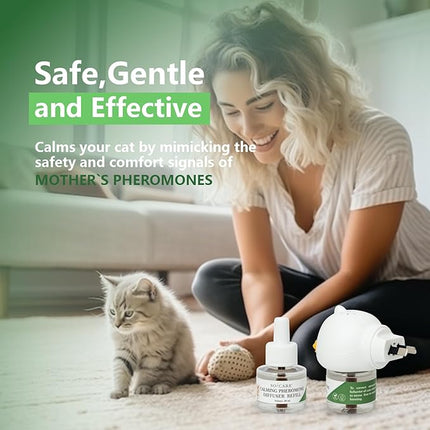 Cat Pheromones Calming Diffuser,Cat Anxiety Relief Calming Diffuser,Pheromone Diffuser to Calm Multi Cats,Basic Kit (1 Diffuser + 2 x 48ml Refill