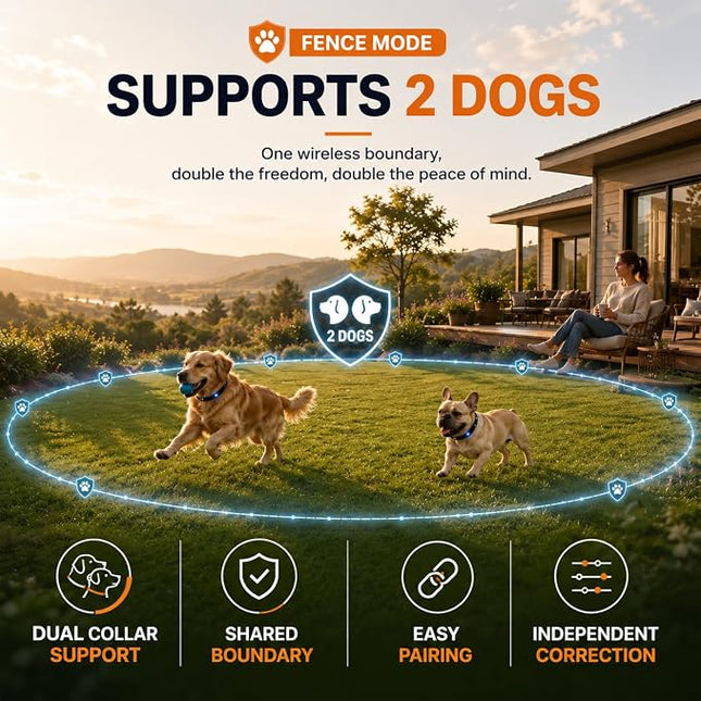 Htcuto 2-in-1 Wireless Dog Fence System for 2 Dogs, Pet Containment System & Dog Training Collar with Remote, Electric Dog Fence 25–3500FT