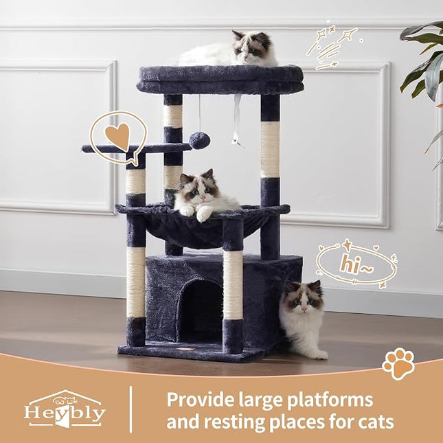 Heybly HCT008SG Cat Scratching Post with Extra Large Soft Cat Basket, Cat Scratching Post with Spacious Cat ,Smoke Grey