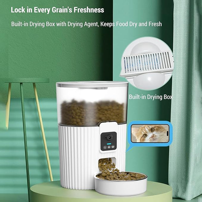 ACAGALA Automatic Pet Feeder with Camera, 3L Capacity Dual Power Button Control for Cats Dogs Automatic Cat Feeder, 1080P HD Video Night Vision, APP Control, Two-Way Audio