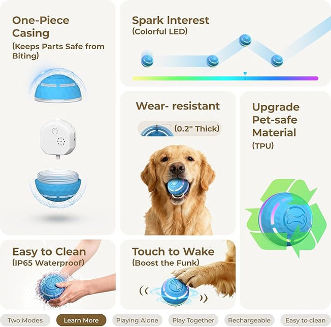 Interactive Dog Toys: Automatic Moving Dog Balls with LED Lights - (Blue)