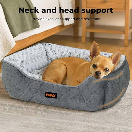 Pawz Dog Bed for Medium Dogs,Rectangle Dog Bed,Orthopedic Dog Bed,Soft Calming Pet Bed,Dog Sofa Beds with Raised Edges,Non-Slip Bottom,Removable Cover,Machine Washable,Grey
