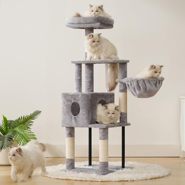 Heybly Cat Tree, 125cm Cat Tower for Indoor Cats,Light Gray