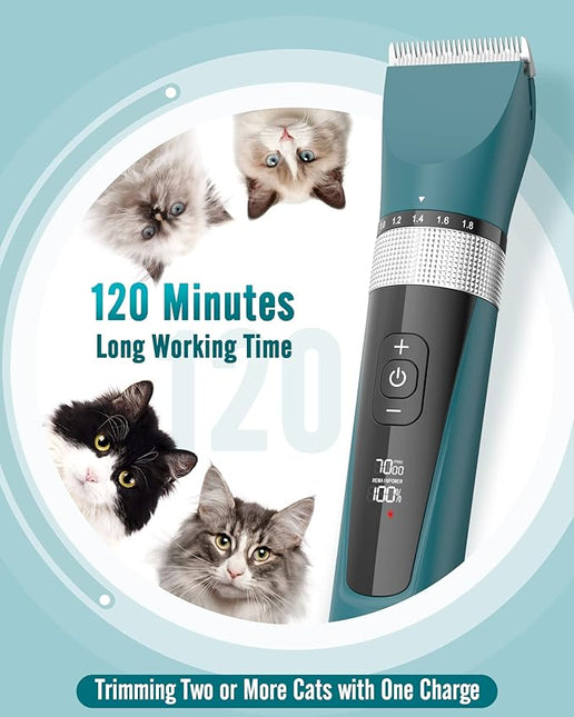 oneisall Cat Clippers for Matted Hair, 5-Speed Quiet Cat Grooming kit(Green)