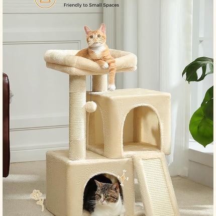 PAWZ Road 30" Cat Tower, Small Cat Tree with 2 Condos for Indoor Cats