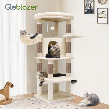 Globlazer Corner Stable Cat Tree Tower with Scratching Post, C51, Beige