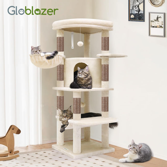 Globlazer Corner Stable Cat Tree Tower with Scratching Post, C51, Beige