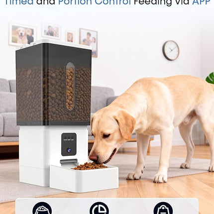 Large Breed Automatic Dog Feeder: 12L/50 Cups 5G WiFi Timed Dog Food Dispenser for Labrador - with HD 1080P Camera, Anti-Clog by Wnfuo