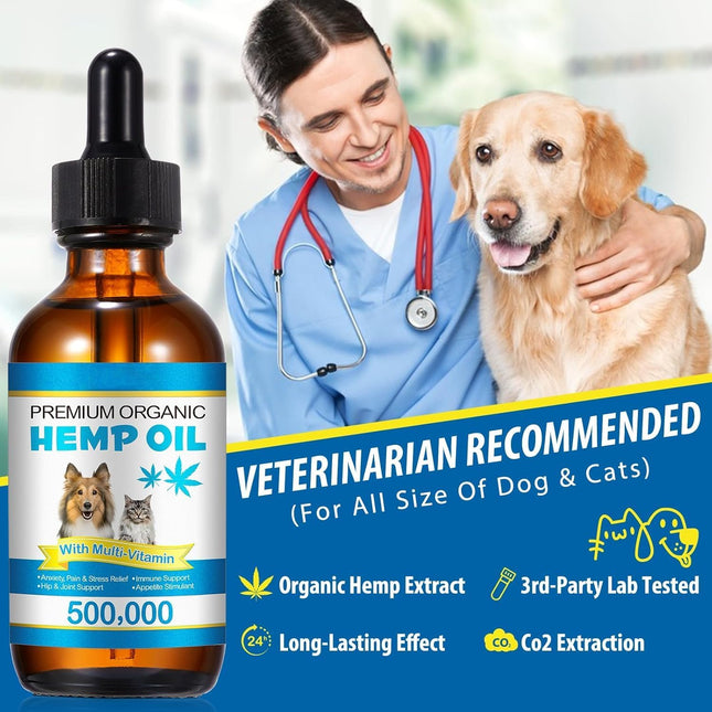 Hemp Oil for Dogs & Cats - Calming Drops with Omega 3-6-9 - Anxiety & Stress Relief,60ML
