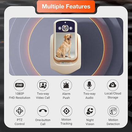 2-Way Video Calling Camera with 2.8" Display, In-House Monitoring Pet Camera with Speaker, 360° View PTZ WiFi AI Motion Detection Indoor for Puppy/Cat/Dog with Phone App Control, Indoor Home Security