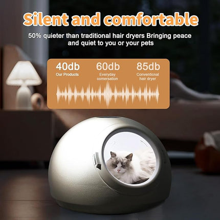PeiQi Automatic Pet Dryer Box,55L Portable Drying Station for Cats and Small Dogs Ultra-Quiet Hair Grooming Machine,Smart Temperature Control, 360° Rapid Drying‌(55L Circle)