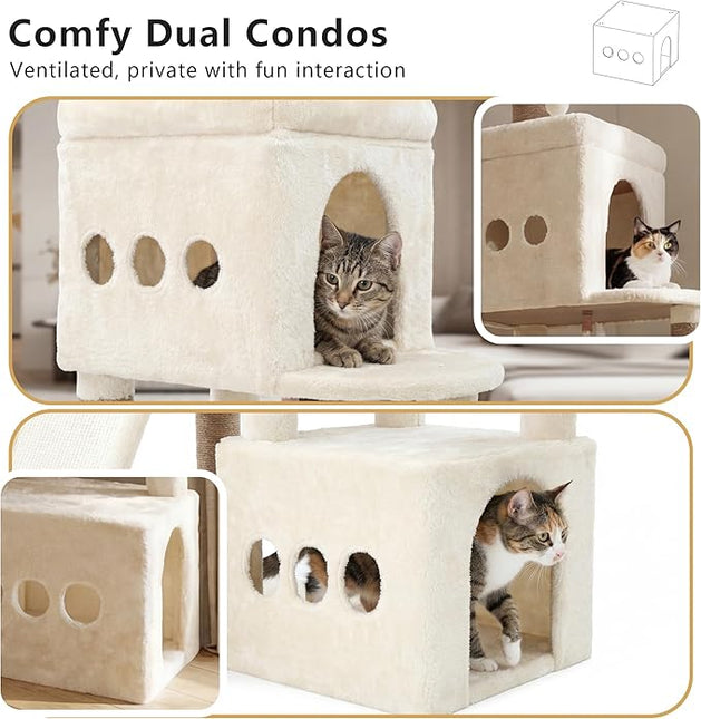 Heybly Cat Tree, 184 cm Anti-Tip Cat Tower for Large Cats, All-in-One,Beige