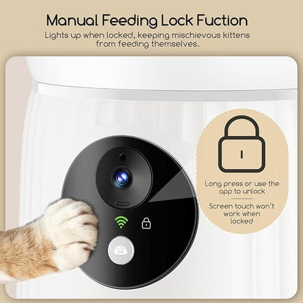 Faroro Automatic Cat Feeder with WiFi, 1080P HD Video Cat Food Automatic with Night Vision, 4L Feeder for Cats/Dogs with Two-Way Audio, App Control, Double Force (White)