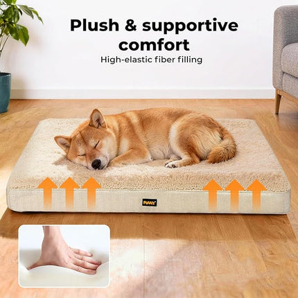 PaWz Dog Bed Mattress for Crate,Soft Sherpa Pet Bed for Medium Dogs,Washable Dog Mattress Mat with Removable Cover,Non-Slip Base,Waterproof Liner,White
