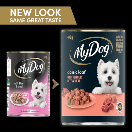 MY DOG Adult Wet Dog Food Beef and Veal, Small/Medium, 400g Can, 24 Pack