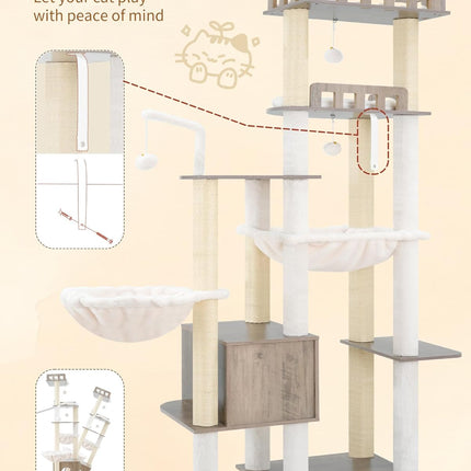 Heybly Cat Tree, 70.5" Wood Tall Cat Tower for Large Indoor Cats HCT121SG | Modern Cat Furniture with Extra Stable Structure, Smoky Gray