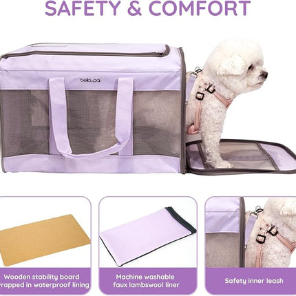BELLA & PAL Cat Carrier Dog Carriers Airline Approved, Pet Carrier for Small Medium Dogs Cats Under 16Lbs, Collapsible Soft Sided Travel Puppy Carrier (Purple, 16.5" L x 11" W x 11" H)