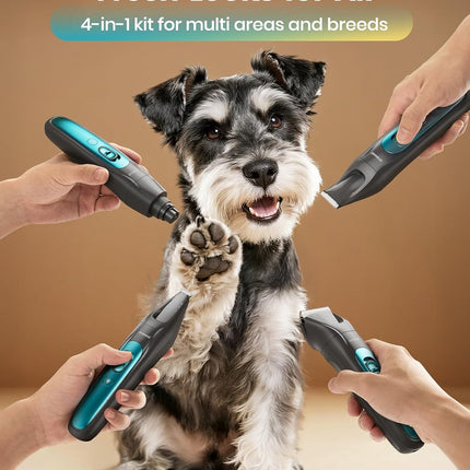 oneisall Dog Clippers & Paw Trimmer 4 in 1 Grooming Kit, Dog Grooming Clippers with LED Light for Full-Body Grooming, Cordless Silent
