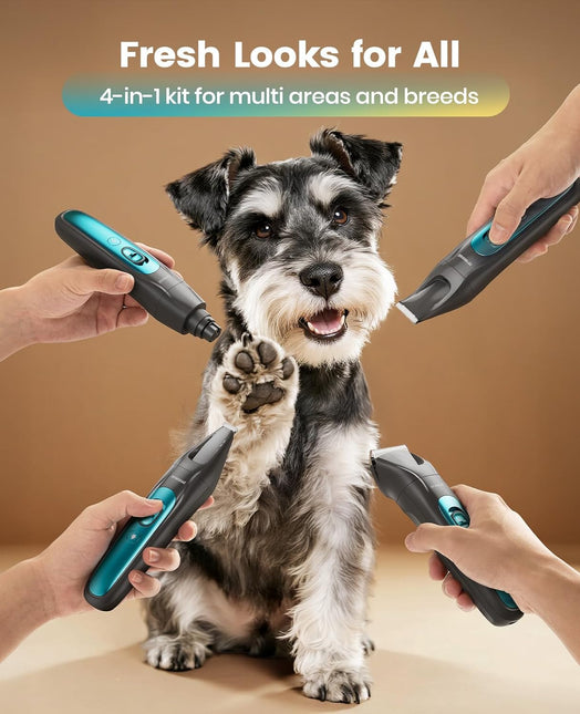 oneisall Dog Clippers & Paw Trimmer 4 in 1 Grooming Kit, Dog Grooming Clippers with LED Light for Full-Body Grooming, Cordless Silent