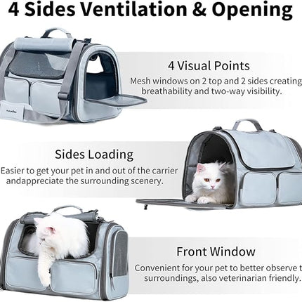 FUKUMARU Cat Carrier, Soft-Sided Small Dog Carrier, Large Cat Travel Bag with 4 Mesh