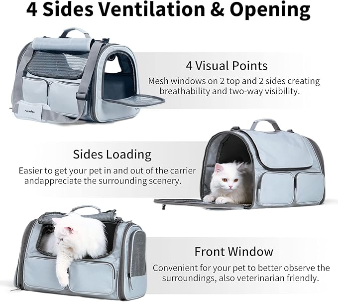 FUKUMARU Cat Carrier, Soft-Sided Small Dog Carrier, Large Cat Travel Bag with 4 Mesh