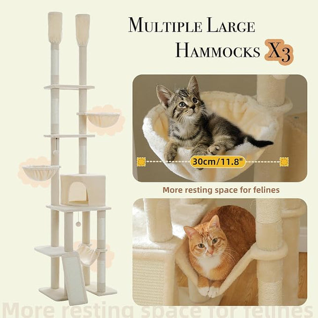 PAWZ Road Floor to Ceiling Cat Tree, 85–112" Tall Cat Tower with Dual Posts