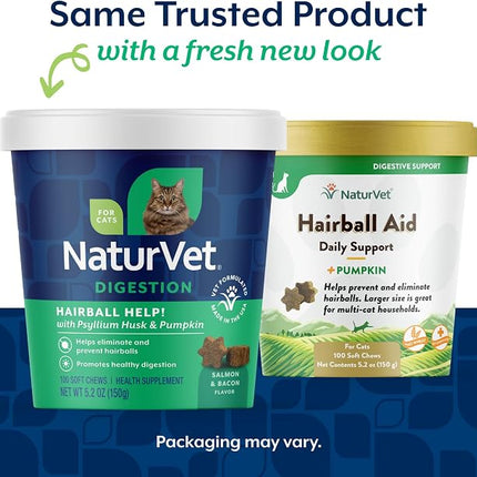 NaturVet – Hairball Aid Supplement for Cats - Plus Pumpkin - 100 Soft Chews