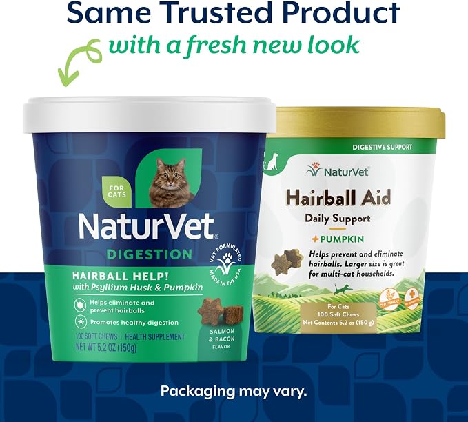 NaturVet – Hairball Aid Supplement for Cats - Plus Pumpkin - 100 Soft Chews