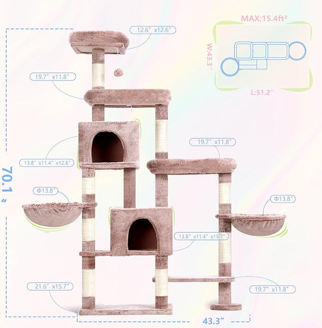 Hey-brother Cat Tree Tower with Stable Extended Base, 3 Platforms, MPJ038MU