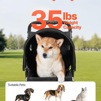 VEVOR Pet Stroller, 35 lbs Weight Capacity, Foldable Dog Stroller Cart, 3 Wheels Cats Strollers with Mesh Windows and Cup Holders