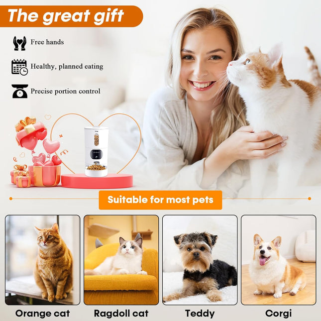 Automatic Cat Feeder with Camera WiFi, Timed Automatic Dog Feeder with Pet Camera: 2-Way Audio, Auto Cat Food Dispenser - HD 1080P Video