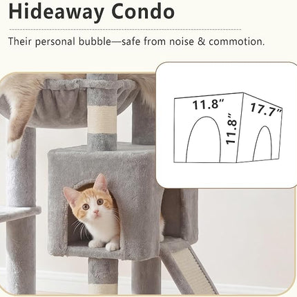 Heybly Heavy Duty Cat Tree, 163cm Tall Tower for Large Indoor Cats ,Light Gray