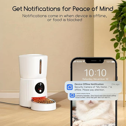 Faroro Automatic Cat Feeder with WiFi, 1080P HD Video Cat Food Automatic with Night Vision, 4L Feeder for Cats/Dogs with Two-Way Audio, App Control, Double Force (White)