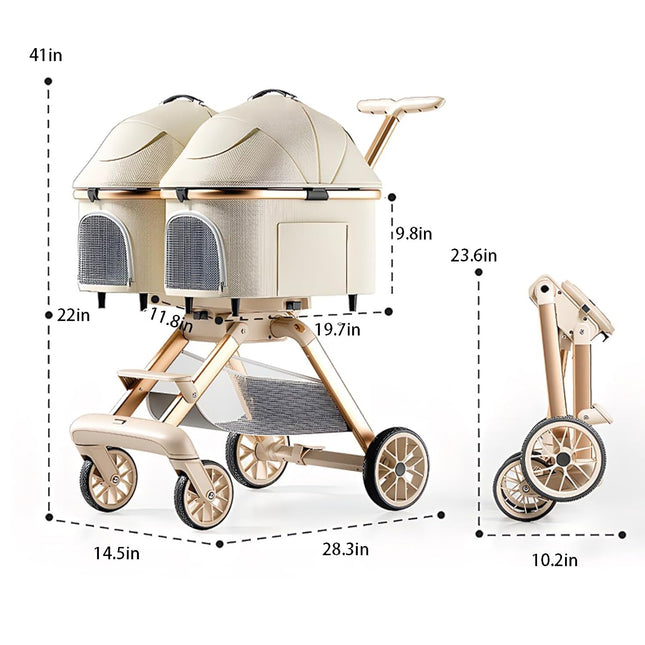 PawGlide Double Pet Stroller, Foldable All-Terrain Stroller for 2 Small Dogs & Cats