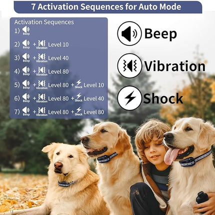 PetJoy 3 Dog Shock Collar for Large Dogs, Automatic Bark Collar with Remote