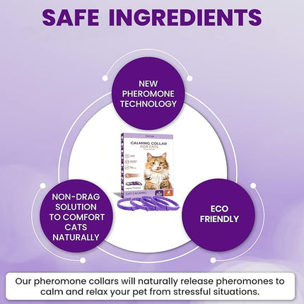 Pheromone Calming Collar for Cats: Breakaway Cat Calming Collar for Anxiety, 4 Pack (Purple)