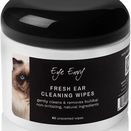 Eye Envy Fresh Ear Cleaning Wipes for Cats. Made in The USA from Natural Ingredients. Unscented. Safe and Non-Irritating. Removes Dirt, Debris, and Wax buildup. 60 Count.