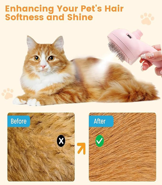 CCEE Cat Brush Dog Brush, 4 In 1 Pet Cat Dog Steam Brush for Shedding Grooming with 2 Steam Holes (pink)