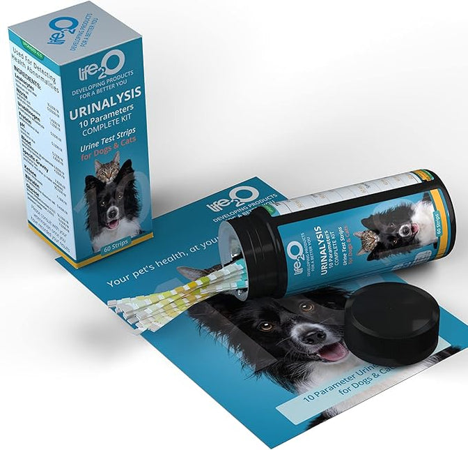 life2O 10-Parameter Cat & Dog Urine Test Strips 60ct, Cat & Dog UTI Test Kit, Diabetes Testing for Diabetic Pets, Urinalysis Reagent Strips: Glucose, Specific Gravity, pH, Ketone, Protein & More.