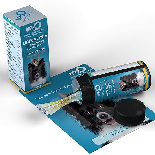 life2O 10-Parameter Cat & Dog Urine Test Strips 60ct, Cat & Dog UTI Test Kit, Diabetes Testing for Diabetic Pets, Urinalysis Reagent Strips: Glucose, Specific Gravity, pH, Ketone, Protein & More.
