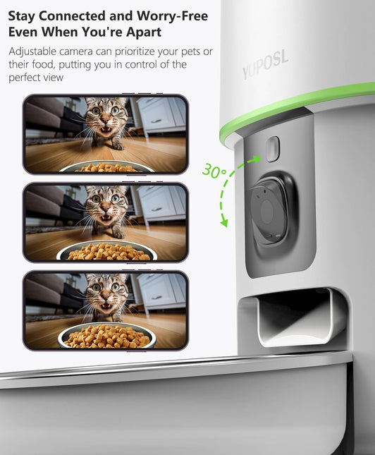 Yuposl Automatic Cat Feeder with Camera, 2L Automatic Cat Feeder, 5G WiFi APP Control, 1080P HD Video Night Vision, 1-16 Meals, 1-99 Portions