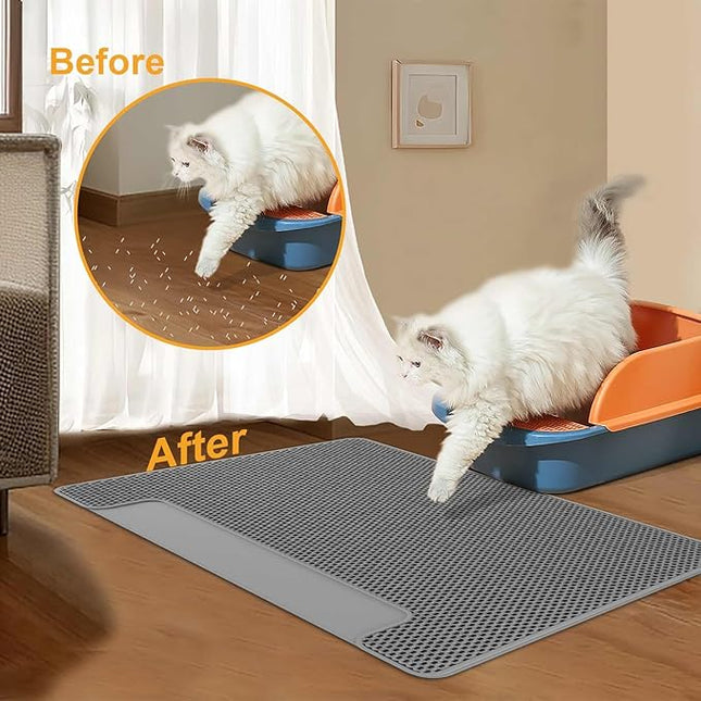XL 70x58cm Cat Litter Mat – Double Layer Litter Trapping Mat with Cleaning Brush